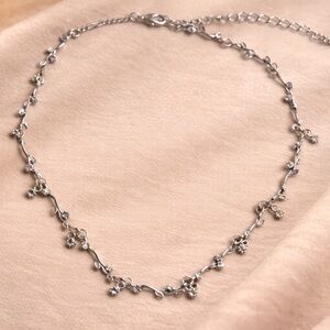 Vintage Silver Tone Rhinestone Dainty Vine Necklace | Floral Adjustable